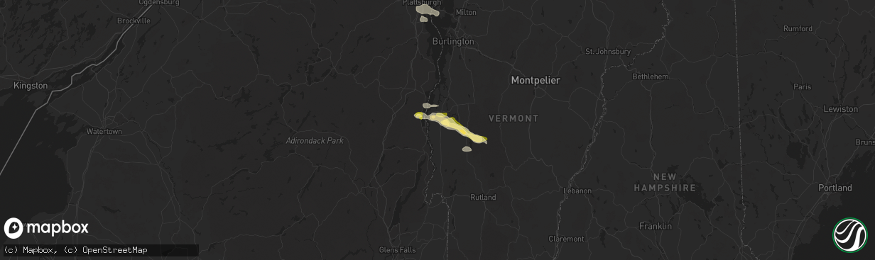 Hail map in Bridport, VT on June 20, 2024