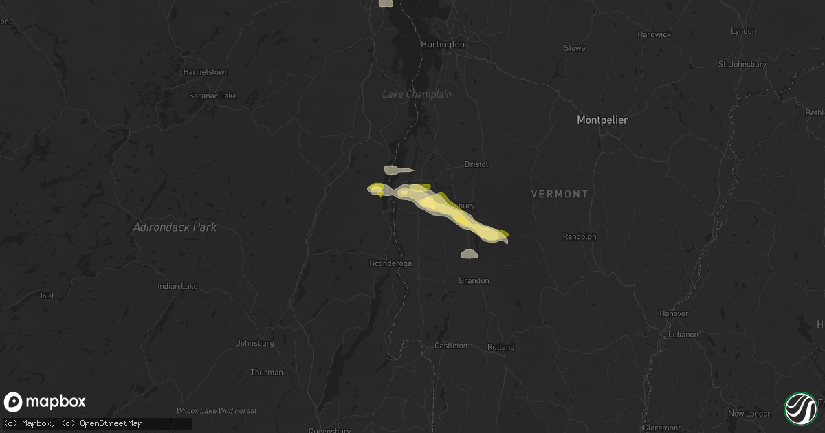 Hail map in Bridport, VT on June 20, 2024