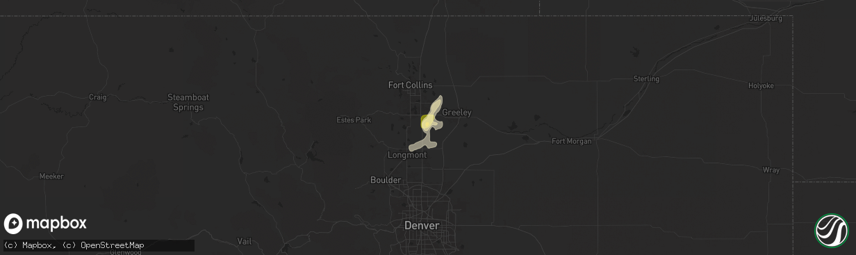 Hail map in Johnstown, CO on June 20, 2024