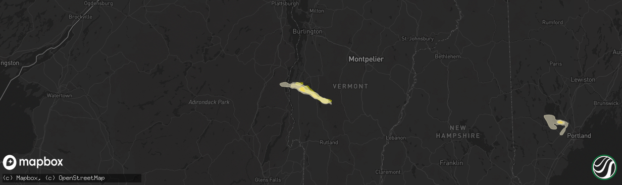 Hail map in Middlebury, VT on June 20, 2024