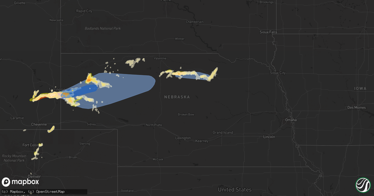 Hail map in Nebraska on June 20, 2024