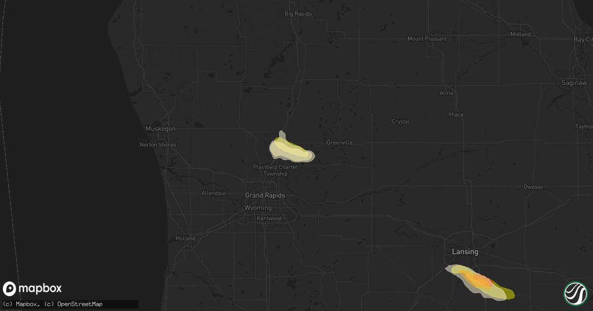 Hail map in Rockford, MI on June 20, 2024