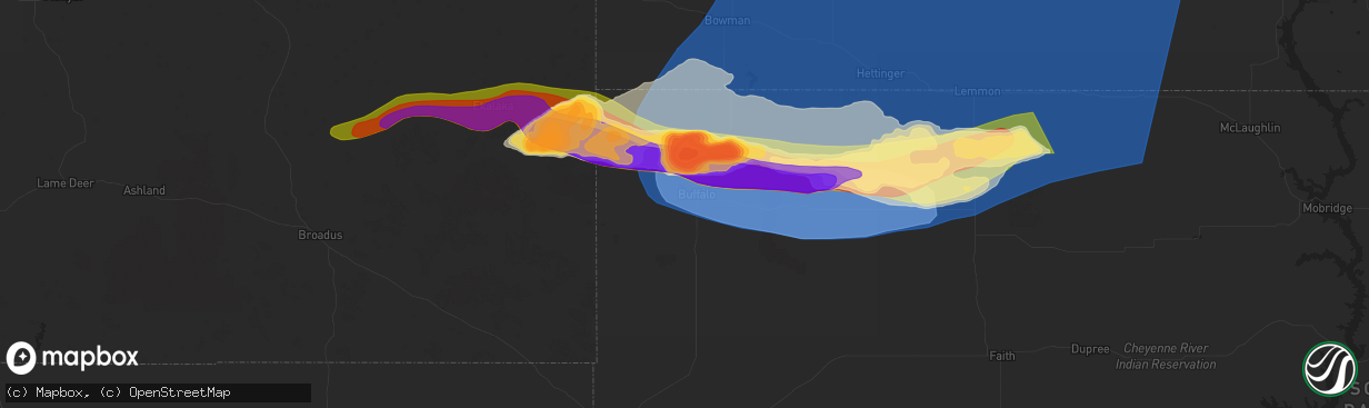Hail map in Buffalo, SD on June 20, 2025