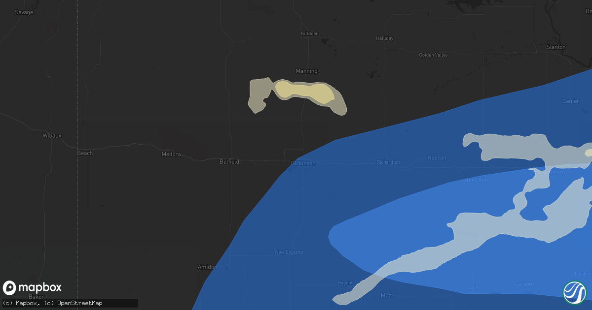 Hail map in Dickinson, ND on June 20, 2025