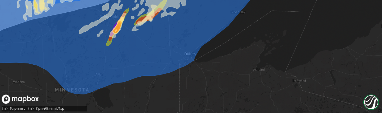 Hail map in Duluth, MN on June 20, 2025