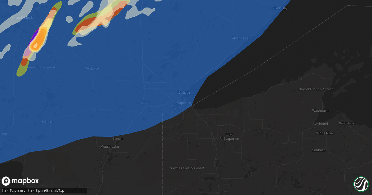 Hail map in Duluth, MN on June 20, 2025