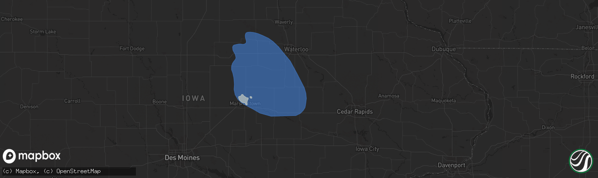 Hail map in Dysart, IA on June 20, 2025