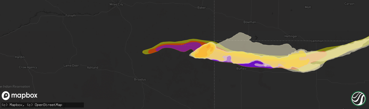 Hail map in Ekalaka, MT on June 20, 2025