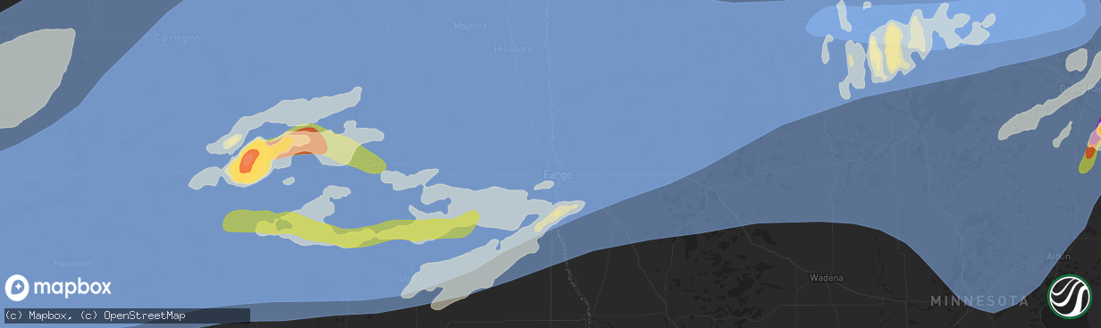 Hail map in Fargo, ND on June 20, 2025