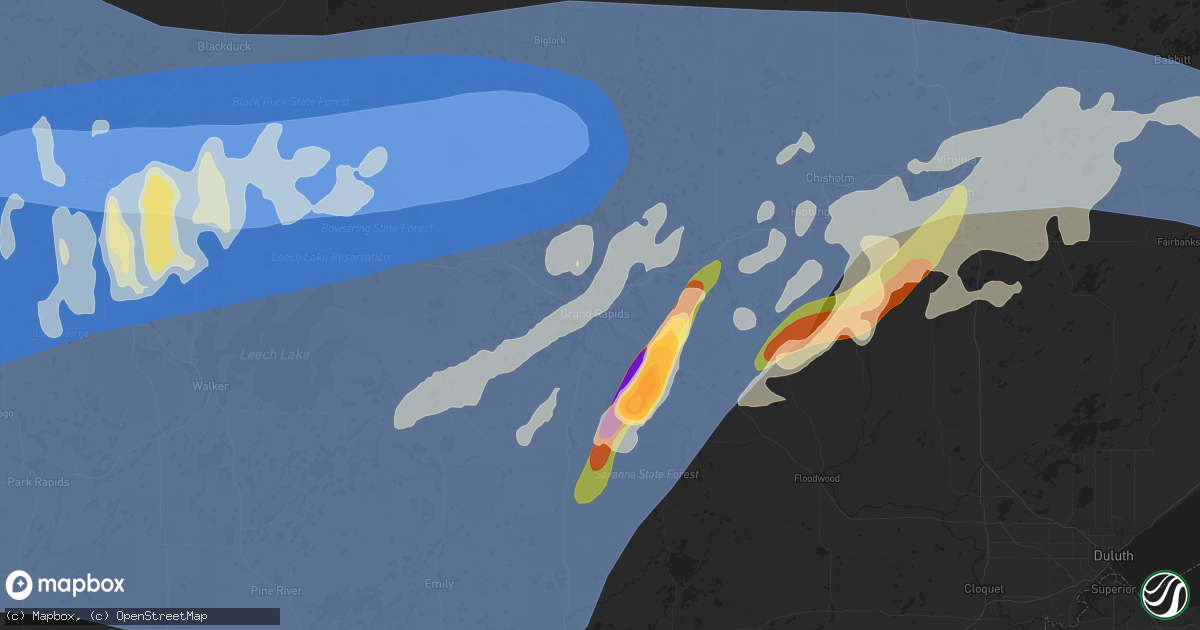 Hail map in Grand Rapids, MN on June 20, 2025