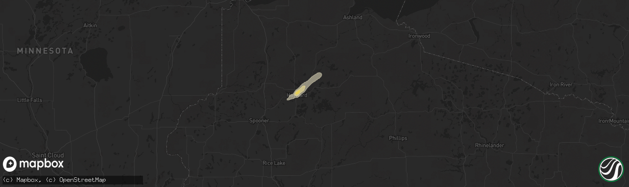 Hail map in Hayward, WI on June 20, 2025