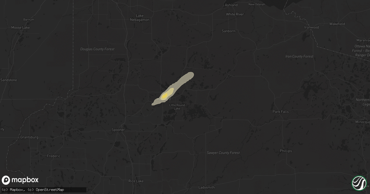 Hail map in Hayward, WI on June 20, 2025