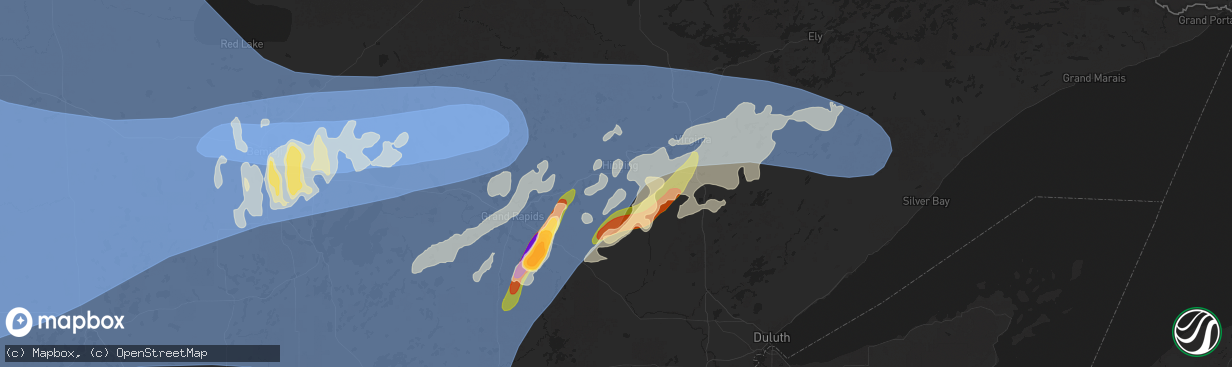 Hail map in Hibbing, MN on June 20, 2025