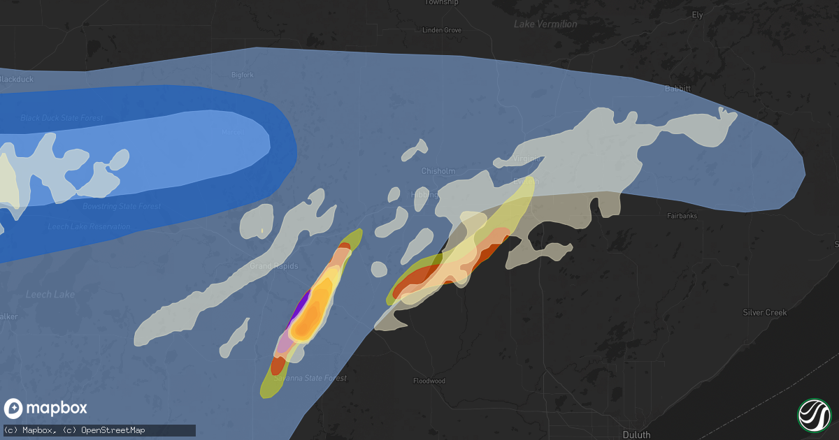 Hail map in Hibbing, MN on June 20, 2025