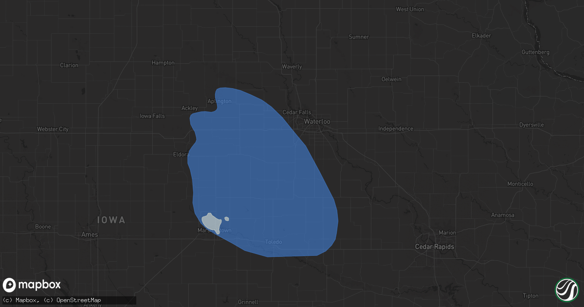 Hail map in Hudson, IA on June 20, 2025