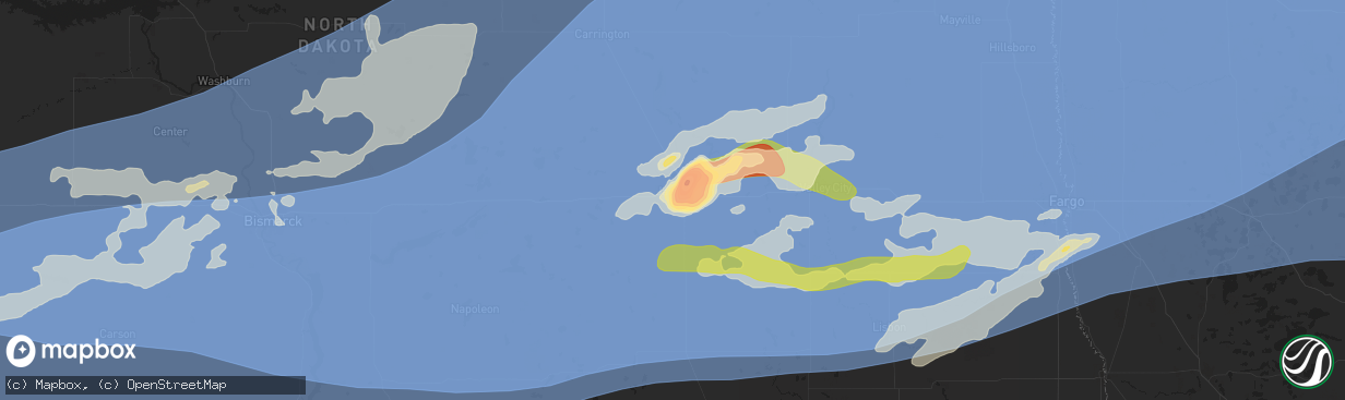 Hail map in Jamestown, ND on June 20, 2025