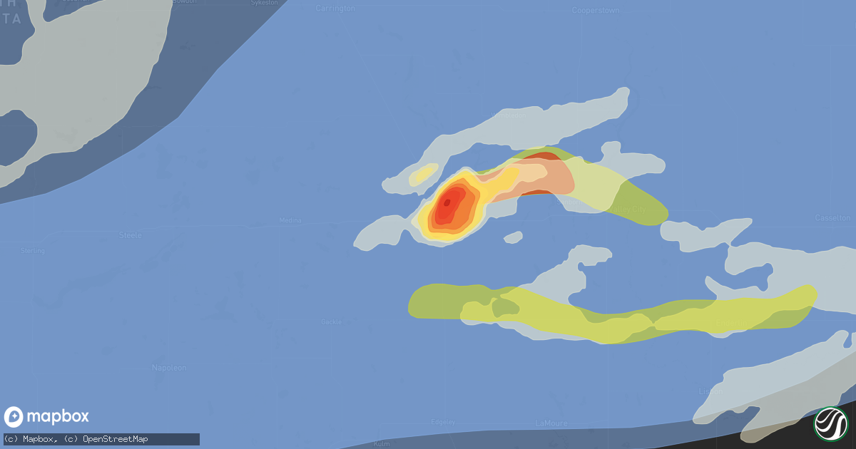 Hail map in Jamestown, ND on June 20, 2025