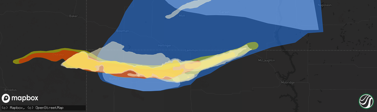 Hail map in Lemmon, SD on June 20, 2025