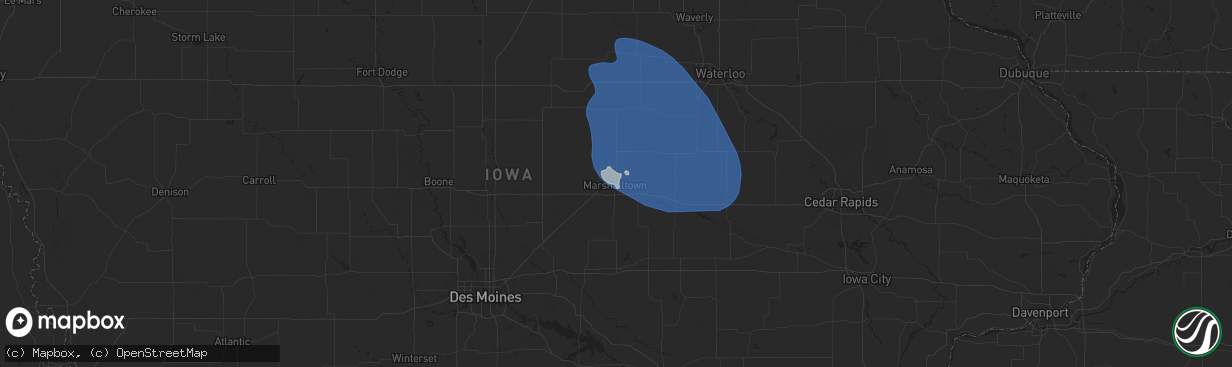 Hail map in Marshalltown, IA on June 20, 2025