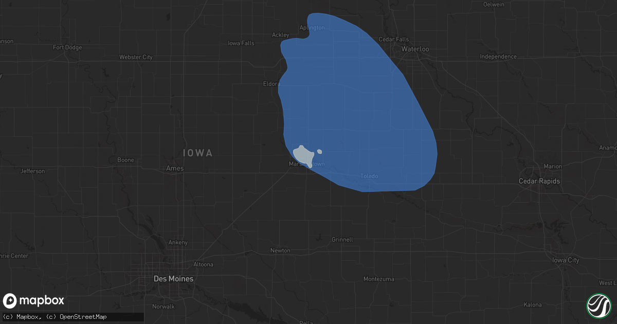 Hail map in Marshalltown, IA on June 20, 2025
