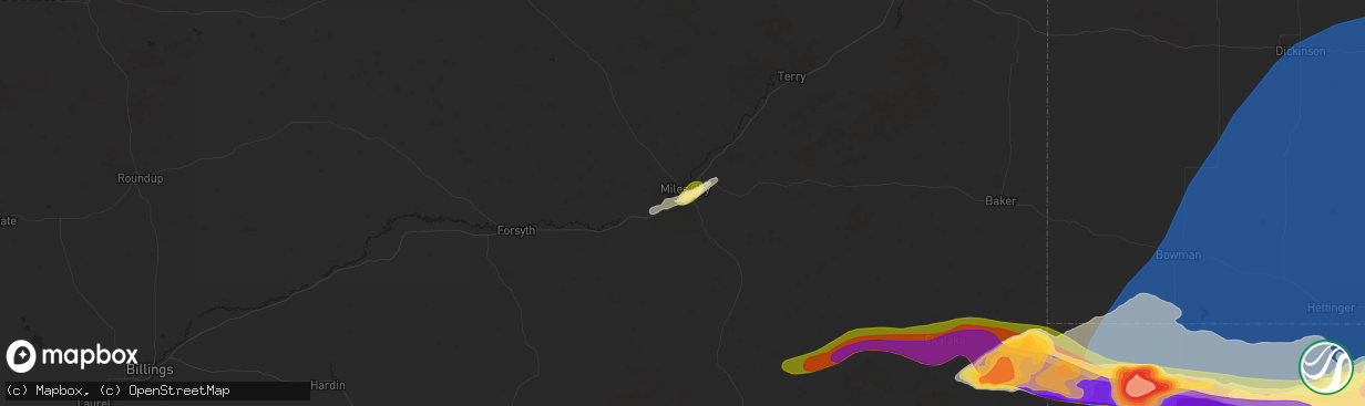 Hail map in Miles City, MT on June 20, 2025