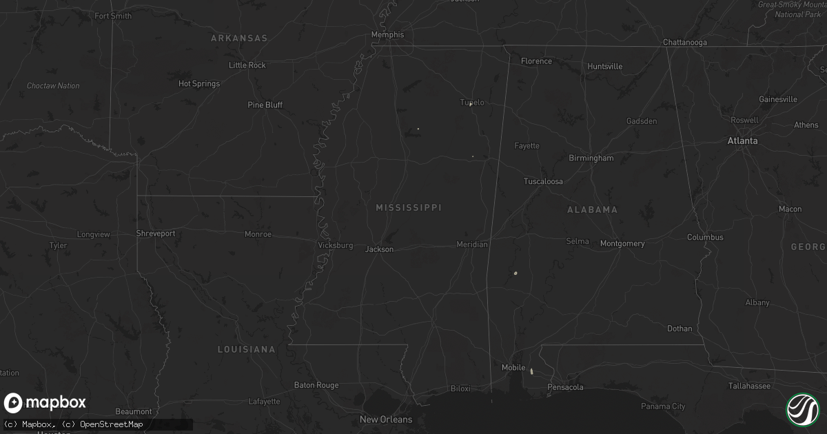 Hail map in Mississippi on June 20, 2025