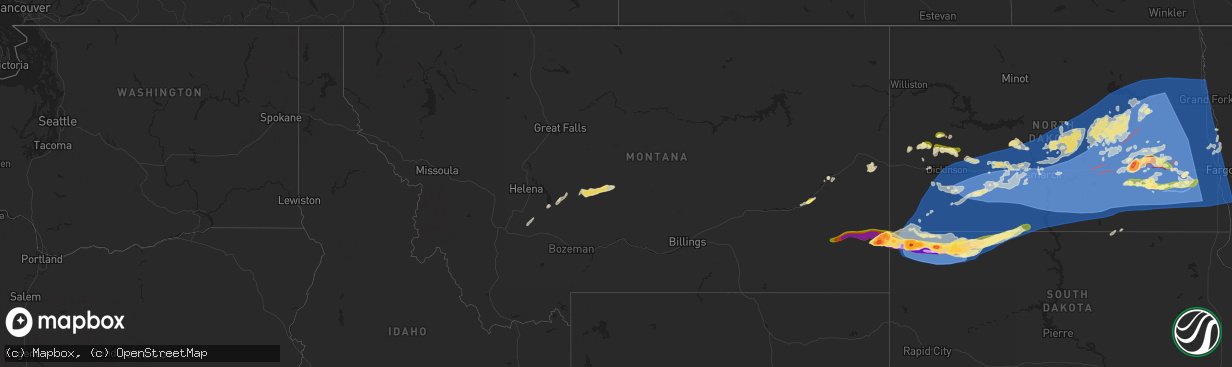 Hail map in Montana on June 20, 2025