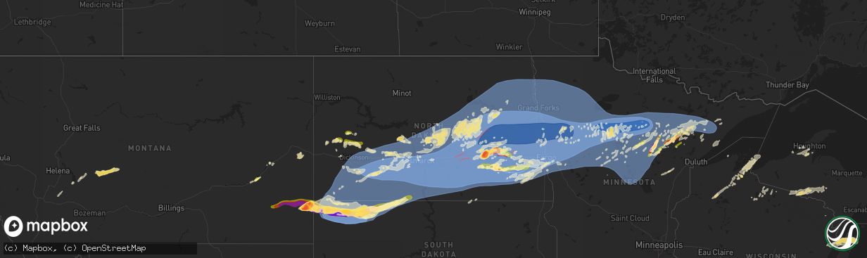 Hail map in North Dakota on June 20, 2025