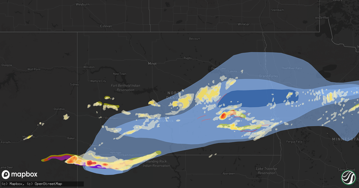 Hail map in North Dakota on June 20, 2025