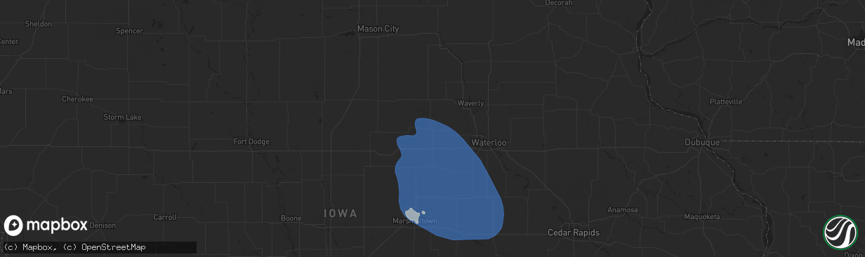 Hail map in Parkersburg, IA on June 20, 2025