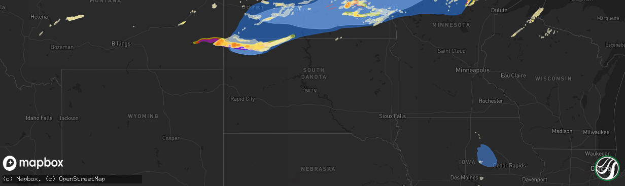 Hail map in South Dakota on June 20, 2025