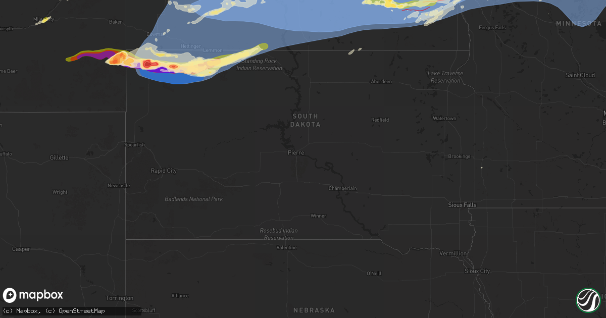 Hail map in South Dakota on June 20, 2025