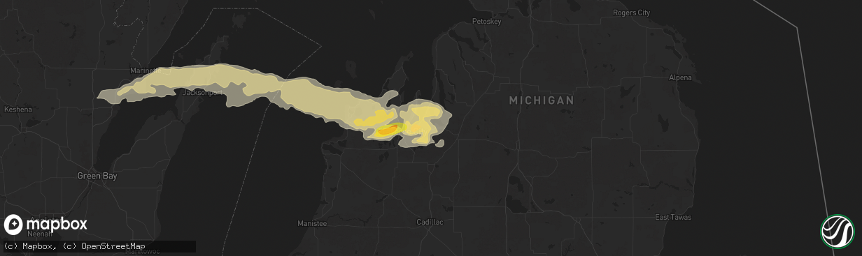 Hail map in Williamsburg, MI on June 20, 2025