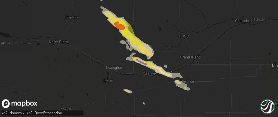 Hail map in Amherst, NE on June 20, 2026