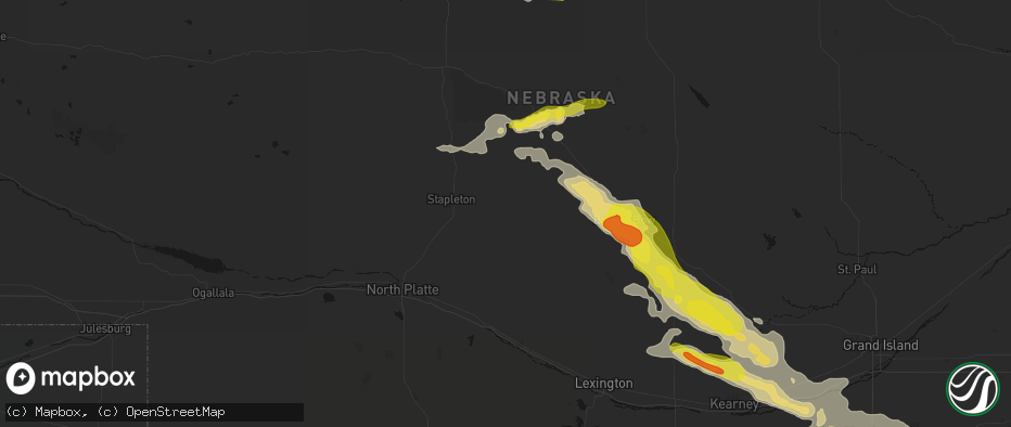 Hail map in Arnold, NE on June 20, 2026