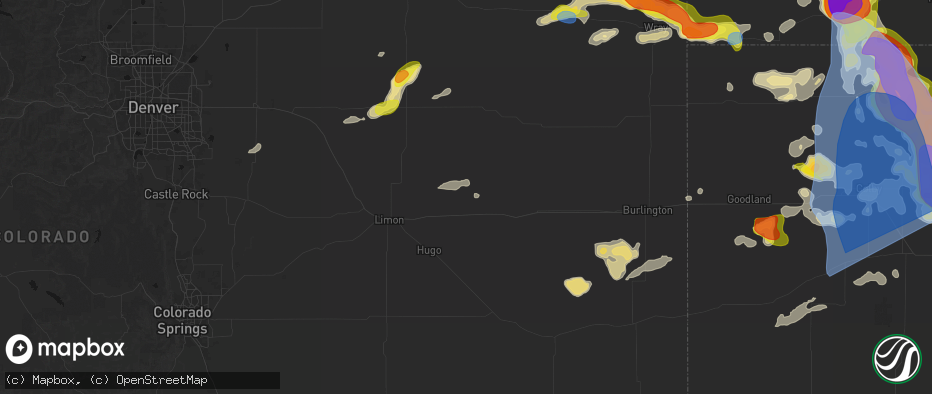 Hail map in Arriba, CO on June 20, 2026