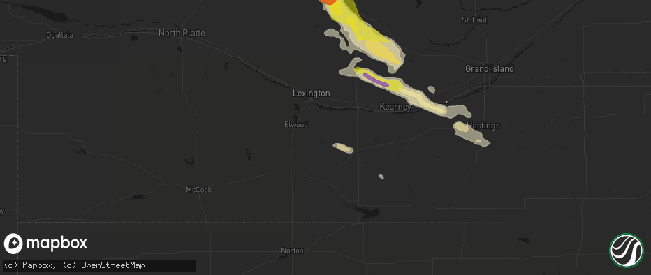 Hail map in Bertrand, NE on June 20, 2026