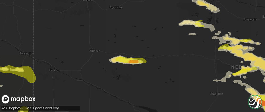 Hail map in Bingham, NE on June 20, 2026