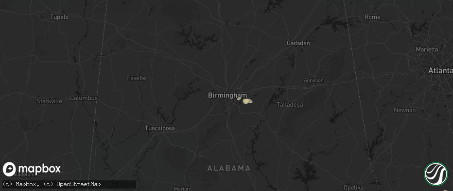 Hail map in Birmingham, AL on June 20, 2026
