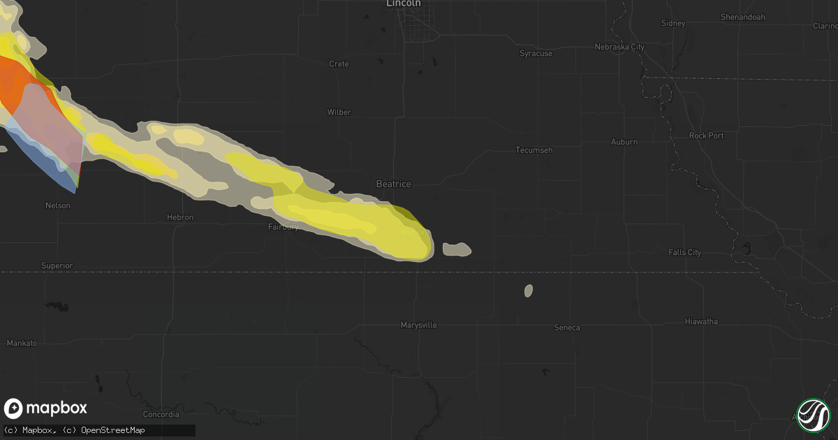 Hail map in Blue Springs, NE on June 20, 2026