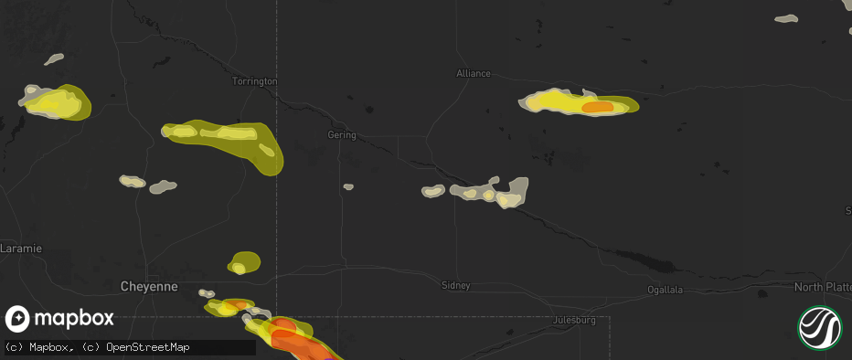 Hail map in Bridgeport, NE on June 20, 2026