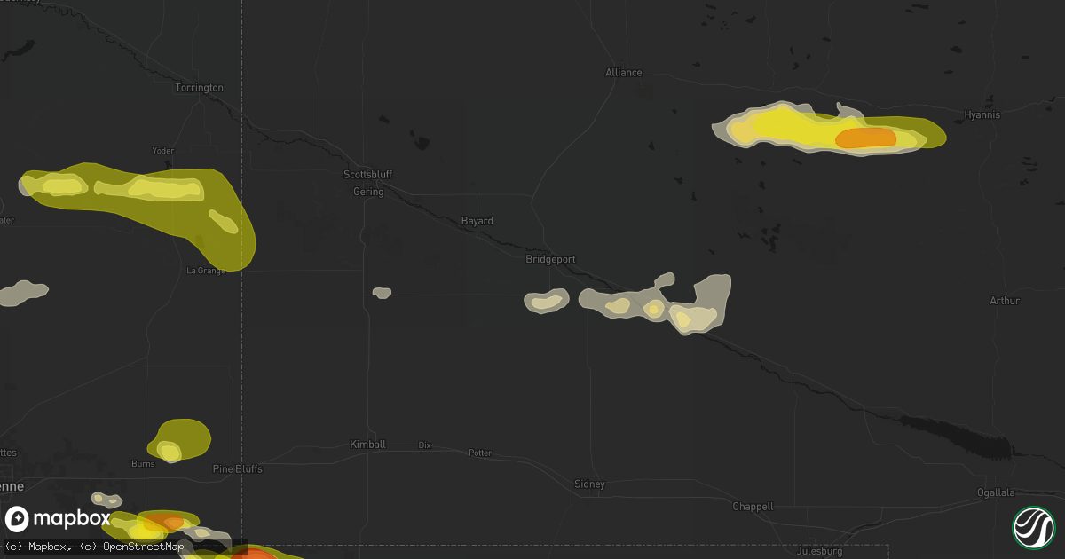 Hail map in Bridgeport, NE on June 20, 2026