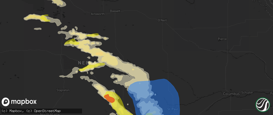Hail map in Burwell, NE on June 20, 2026