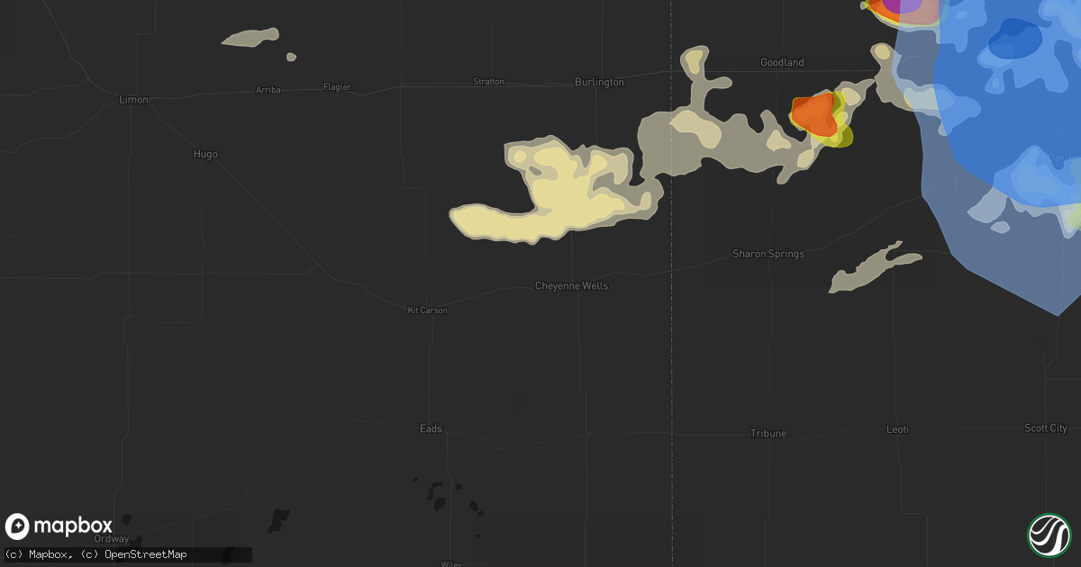 Hail map in Cheyenne Wells, CO on June 20, 2026