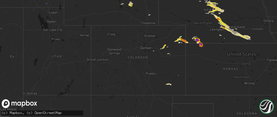 Hail map in Colorado on June 20, 2026