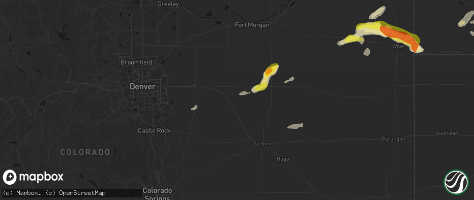 Hail map in Deer Trail, CO on June 20, 2026