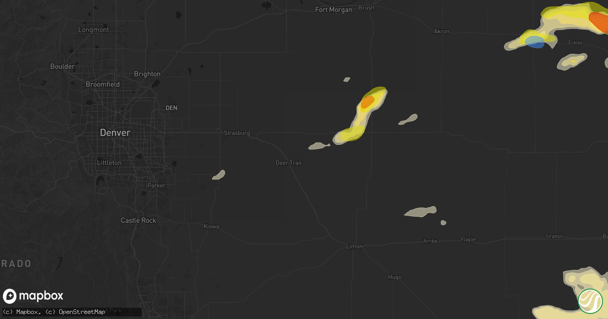 Hail map in Deer Trail, CO on June 20, 2026