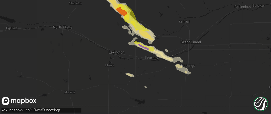 Hail map in Elm Creek, NE on June 20, 2026