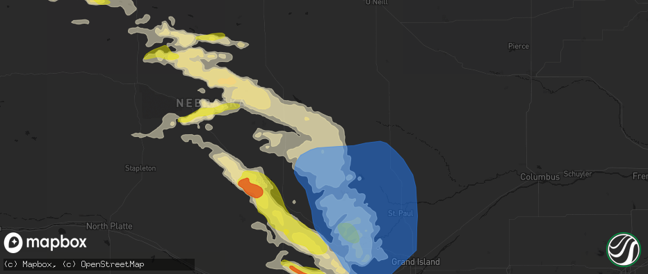 Hail map in Elyria, NE on June 20, 2026