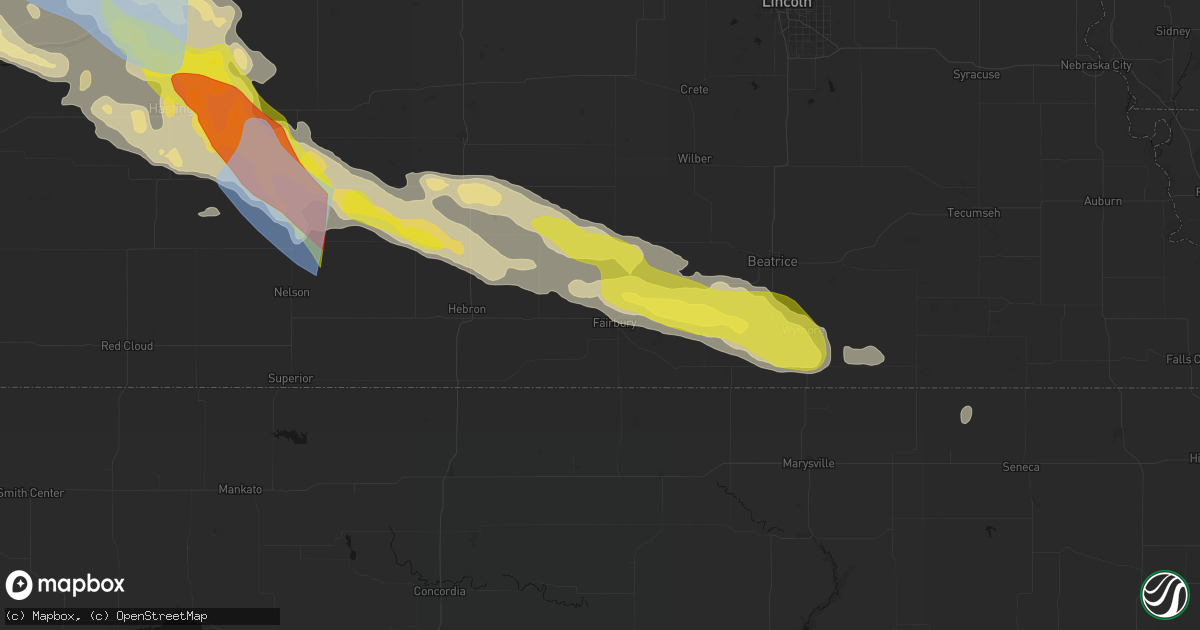 Hail map in Fairbury, NE on June 20, 2026